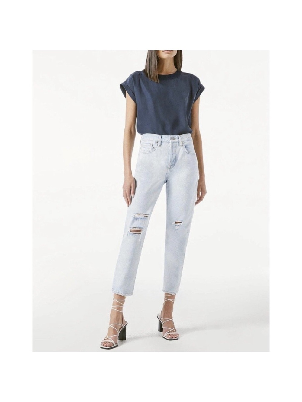 Frame Le Original Distressed Light Blue Button Fly Jeans Size 28